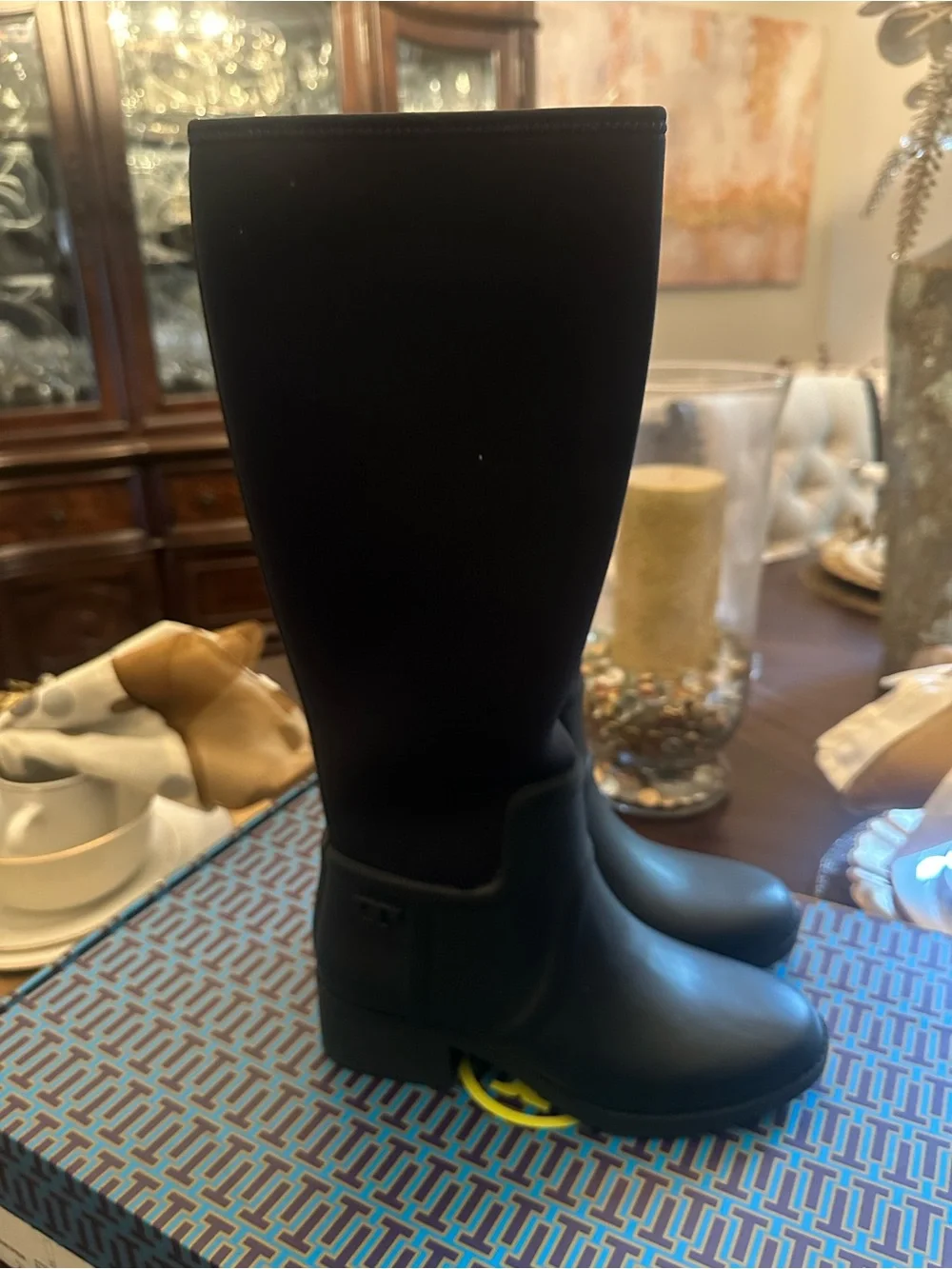 Attention Not New Size 8 Women Navy Blue Tory Burch Tall Rain Boots